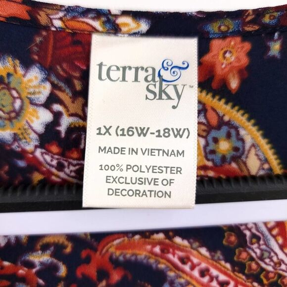 Terra & Sky Floral Paisley V-Neck Boho Blouse, Size 1X - Picture 3 of 9
